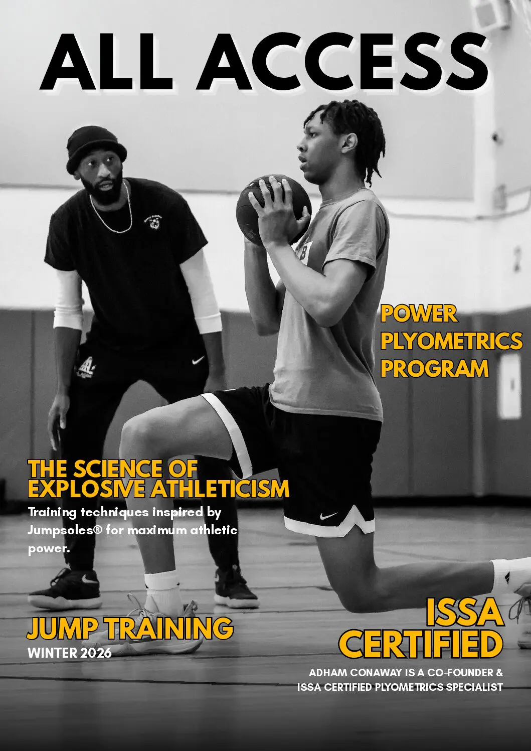Young athlete practices basketball with coach guidance indoors.