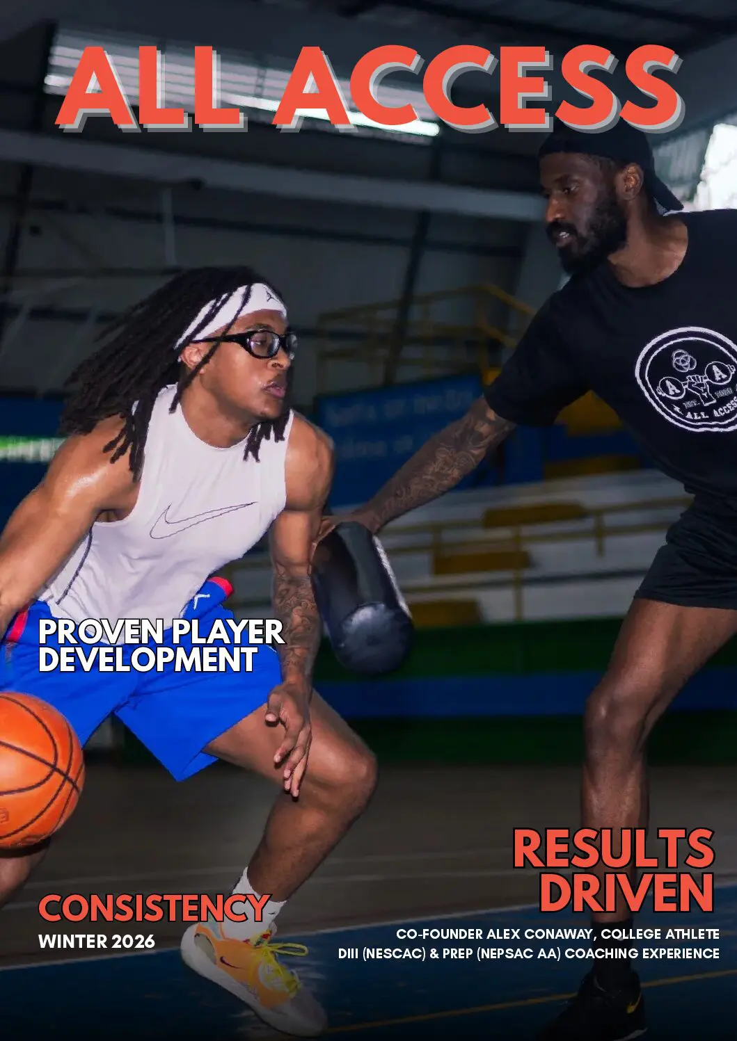 Two athletes training intensely on a basketball court.