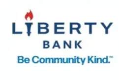 Logo of Liberty Bank with a torch symbol and slogan.