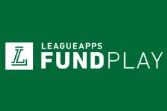 Logo of LeagueApps FundPlay on a green background.